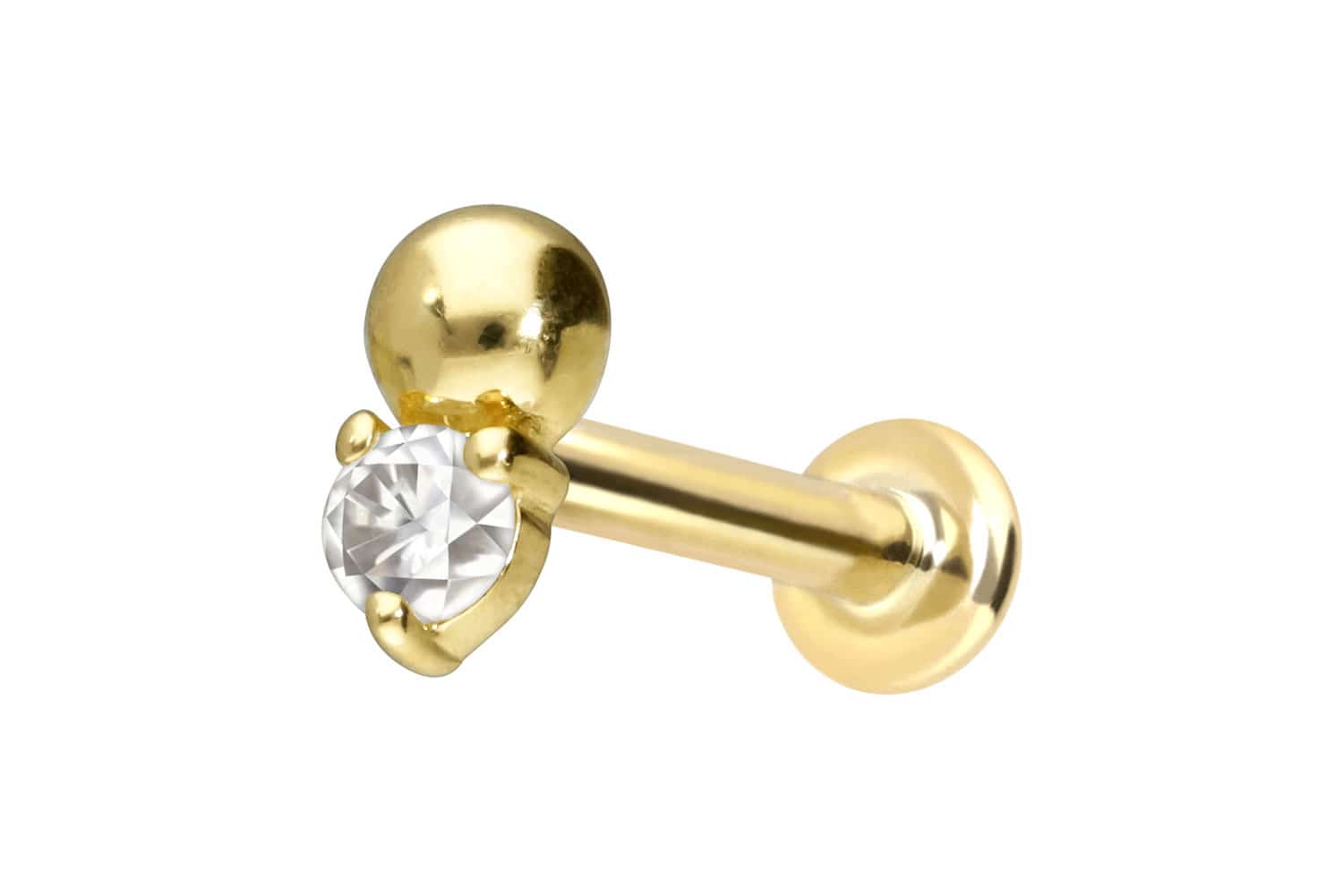 14 Karat Gold Labret Piercing mit Push Fit MOISSANIT + KUGEL